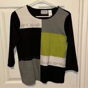 3 for $20 Alfred Dunner black green gray white 3/4 sleeve shirt metal stud sz sp